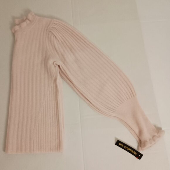 The Cashmere Project Pink Ribbed Crewneck Sweater Ruffle Trim Women's Size M NWT - Picture 7 of 16